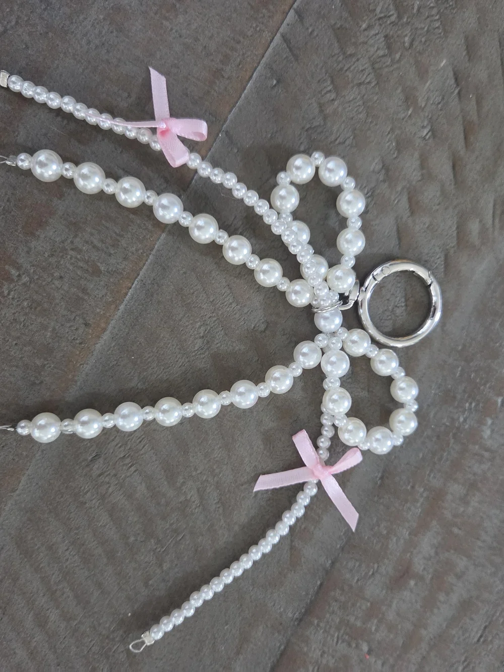 Pink Pearl Bow Charm Bag Accessory